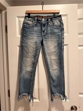 Rock Revival Blue Washed Frayed Hem Crop Jeans
